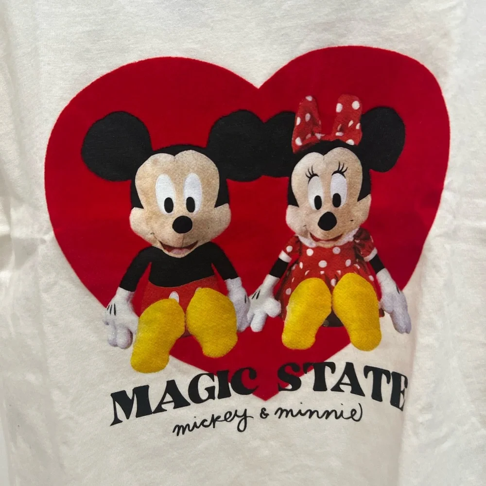 Zara White Tee with Mickey & Minnie Red Heart - Picture 4 of 8